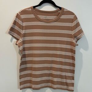 GAP Tan/Taupe & White Striped Short Sleeve Rib-Knit Tee XL